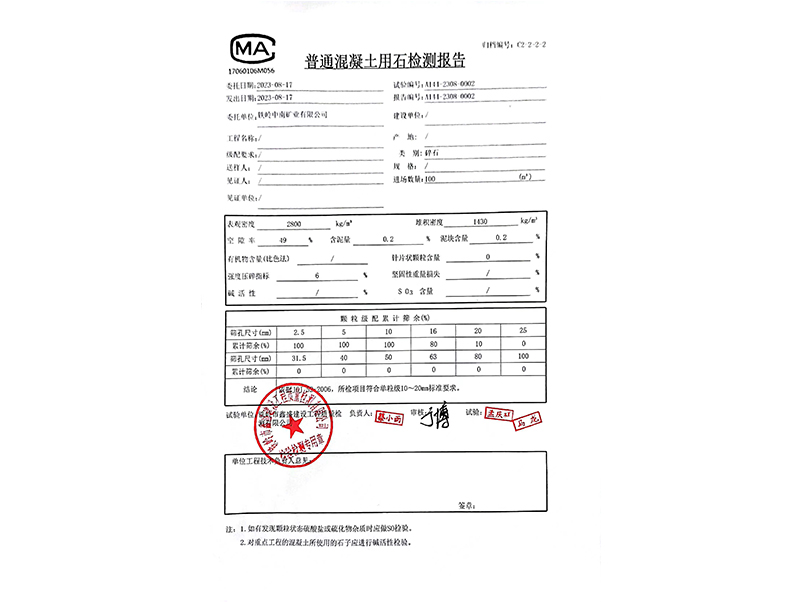 遼寧2023年機制砂質(zhì)檢報告